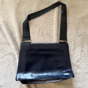 Vintage Navy Leather Shoulder Bag